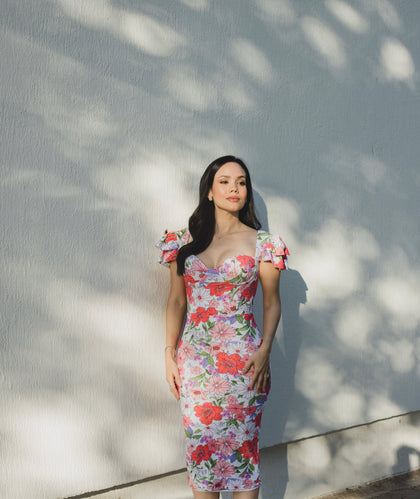 VESTIDO MIDI ESTAMPADO BUSTIER