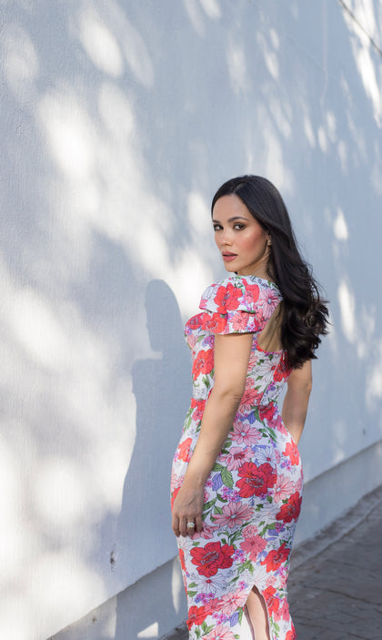 VESTIDO MIDI ESTAMPADO BUSTIER